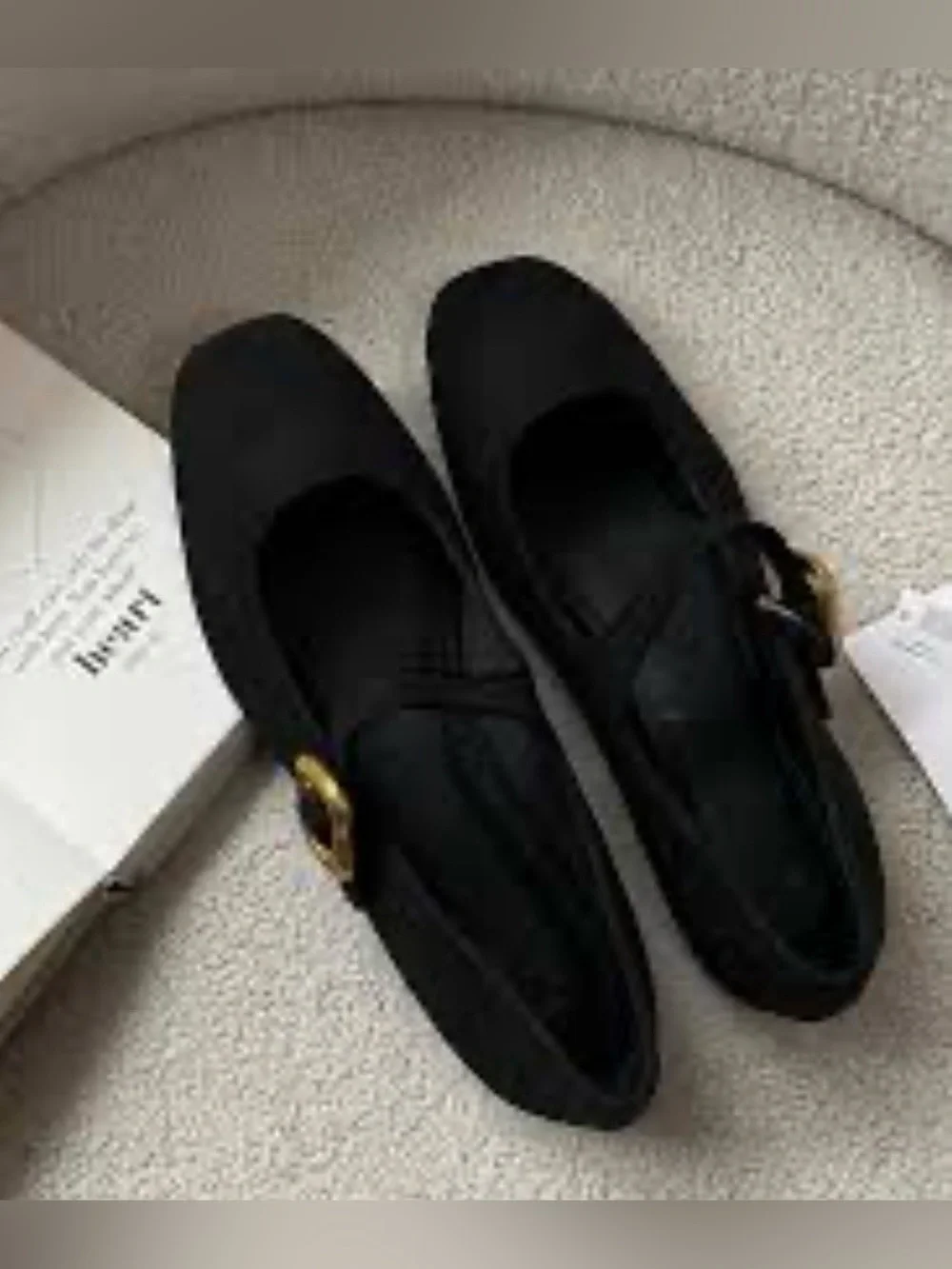 H&M Black Suede Mary Jane Flats with Gold Buckle size 11 NWT